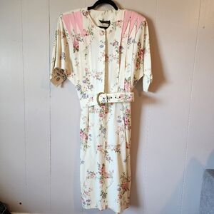 Vintage Positive Influence 70s 80s Coquette 12 Belated Pleated Midi Dress
